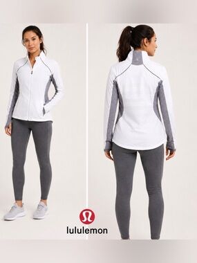 Lululemon Running Windbreaker Jacket White Gray Reflective Thumbholes Women's 6